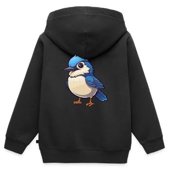Jay Bird Mignon Dessin Animé Kawaii Aquarelle Animal Animal De Compagnie - Sweat Premium à capuche zippé enfant bio - noir - Dos - AI Model Kid Male (0cm)
