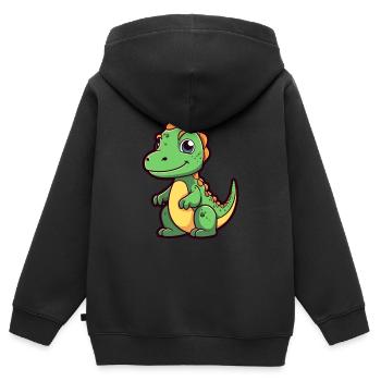 Dinosaure Mignon Dessin Animé Kawaii Aquarelle Animal Animal De Compagnie - Sweat Premium à capuche zippé enfant bio - noir - Dos - AI Model Kid Male (0cm)