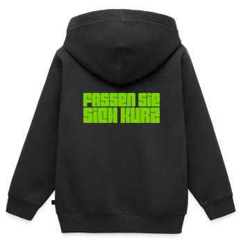 bitte kurz fassen - Kinder Premium Organic Zip Hoodie - Schwarz - Hinten - AI Model Kid Male (0cm)