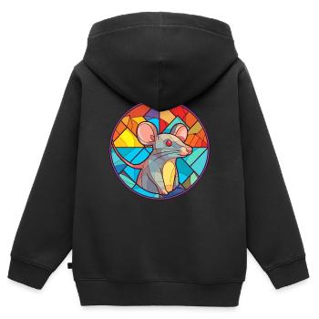 Ratten-Buntglas-Cartoon-Kawaii-Tier - Kinder Premium Organic Zip Hoodie - Schwarz - Hinten - AI Model Kid Male (0cm)