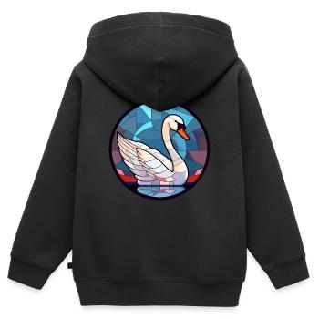 Cygne vitrail coloré dessin animé Kawaii Animal - Sweat Premium à capuche zippé enfant bio - noir - Dos - AI Model Kid Male (0cm)