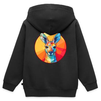 Kangourou vitrail coloré dessin animé Kawaii Ani - Sweat Premium à capuche zippé enfant bio - noir - Dos - AI Model Kid Male (0cm)