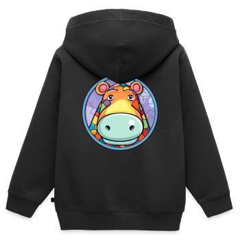 Nilpferd Bunte Karikatur Kawaii Tier - Kinder Premium Organic Zip Hoodie - Schwarz - Hinten - AI Model Kid Male (0cm)