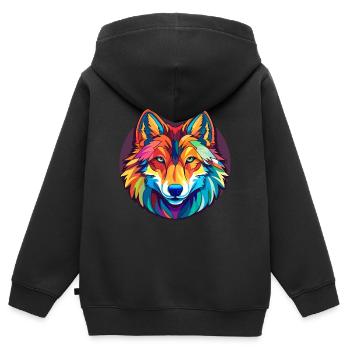Wolf Buntes Glas Bunte Karikatur Kawaii Tier - Kinder Premium Organic Zip Hoodie - Schwarz - Hinten - AI Model Kid Male (0cm)