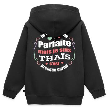 THAÏS PARFAITE - PRENOM THAÏS - Sweat Premium à capuche zippé enfant bio - noir - Dos - AI Model Kid Male (0cm)