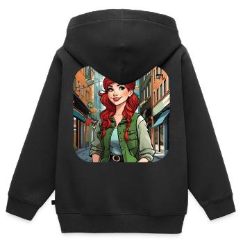 Cooles Mädchen mir roten Haaren - Kinder Premium Organic Zip Hoodie - Schwarz - Hinten - AI Model Kid Male (0cm)