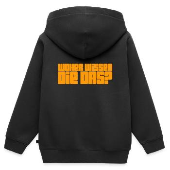 woher wissen die das? - Kinder Premium Organic Zip Hoodie - Schwarz - Hinten - AI Model Kid Male (0cm)