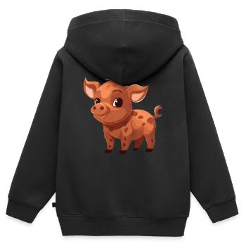Sanglier Mignon Heureux Kawaii Cartoon Clipart Animal - Sweat Premium à capuche zippé enfant bio - noir - Dos - AI Model Kid Male (0cm)
