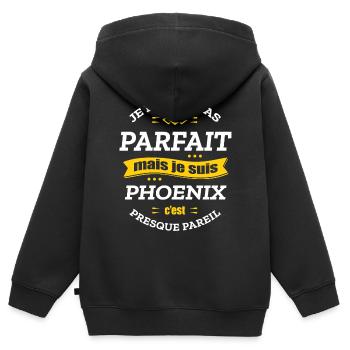 PHOENIX PARFAIT - PRENOM PHOENIX - Sweat Premium à capuche zippé enfant bio - noir - Dos - AI Model Kid Male (0cm)