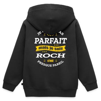 ROCH PARFAIT - PRENOM ROCH - Sweat Premium à capuche zippé enfant bio - noir - Dos - AI Model Kid Male (0cm)