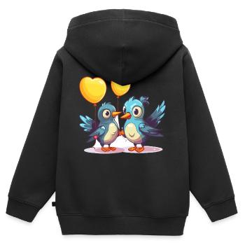 Jay Birds Kawaii Cartoon Pet Jouant Avec Des Ballons - Sweat Premium à capuche zippé enfant bio - noir - Dos - AI Model Kid Male (0cm)