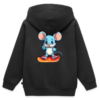 Lustige Maus Kawaii Cartoon Haustier spielt Skateboard - Kinder Premium Organic Zip Hoodie - Schwarz - Hinten - AI Model Kid Male (0cm)