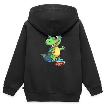 Drôle Dinosaure Kawaii Cartoon Jouer Skateboard - Sweat Premium à capuche zippé enfant bio - noir - Dos - AI Model Kid Male (0cm)