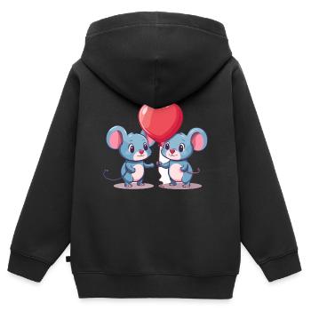 Maus Kawaii Cartoon Haustier spielt mit Luftballons - Kinder Premium Organic Zip Hoodie - Schwarz - Hinten - AI Model Kid Male (0cm)
