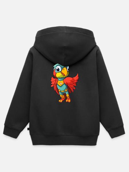 Super-héros Drôle Perroquet Kawaii Cartoon Animal Pet - Premium børne zip-hættetrøje økologisk - sort
