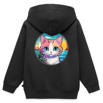 Hantilly Tiffany Katze Aquarell Cartoon Kawaii - Kinder Premium Organic Zip Hoodie - Schwarz - Hinten - AI Model Kid Male (0cm)