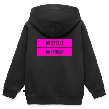 fang ruhig an - Kinder Premium Organic Zip Hoodie - Schwarz - Hinten - AI Model Kid Male (0cm)