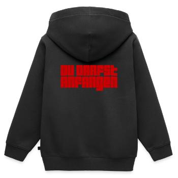 fang ruhig an - Kinder Premium Organic Zip Hoodie - Schwarz - Hinten - AI Model Kid Male (0cm)