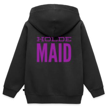 vor dir steht eine holde Maid - Kinder Premium Organic Zip Hoodie - Schwarz - Hinten - AI Model Kid Male (0cm)