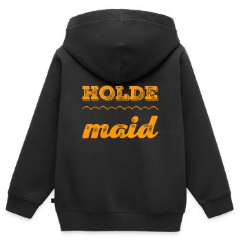 vor dir steht eine holde Maid - Kinder Premium Organic Zip Hoodie - Schwarz - Hinten - AI Model Kid Male (0cm)
