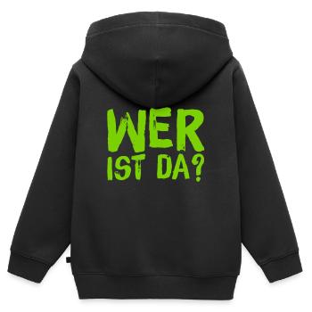ist hier jemand? - Kinder Premium Organic Zip Hoodie - Schwarz - Hinten - AI Model Kid Male (0cm)