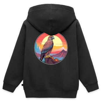 Bussard Buntes Aquarell Cartoon Kawaii Tier - Kinder Premium Organic Zip Hoodie - Schwarz - Hinten - AI Model Kid Male (0cm)