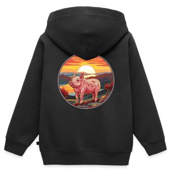 Sanglier Aquarelle Colorée Dessin Animé Kawaii Animal - Sweat Premium à capuche zippé enfant bio - noir - Dos - AI Model Kid Male (0cm)