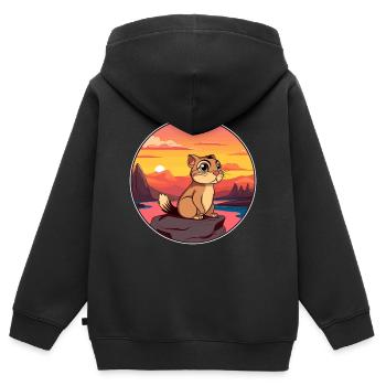 Chipmunk Aquarelle Colorée Dessin Animé Kawaii Animal - Sweat Premium à capuche zippé enfant bio - noir - Dos - AI Model Kid Male (0cm)