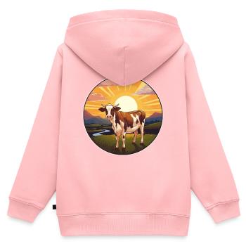 Vache Aquarelle Colorée Dessin Animé Kawaii Animal - Sweat Premium à capuche zippé enfant bio - rose - Dos - AI Model Kid Female (0cm)