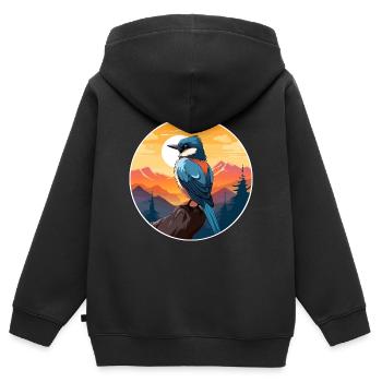 Jay Bird Aquarelle Colorée Dessin Animé Kawaii Animal - Sweat Premium à capuche zippé enfant bio - noir - Dos - AI Model Kid Male (0cm)