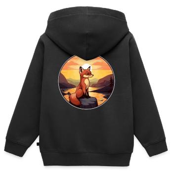 Gelehrter Fuchs Buntes Aquarell Cartoon Kawaii Haustier - Kinder Premium Organic Zip Hoodie - Schwarz - Hinten - AI Model Kid Male (0cm)