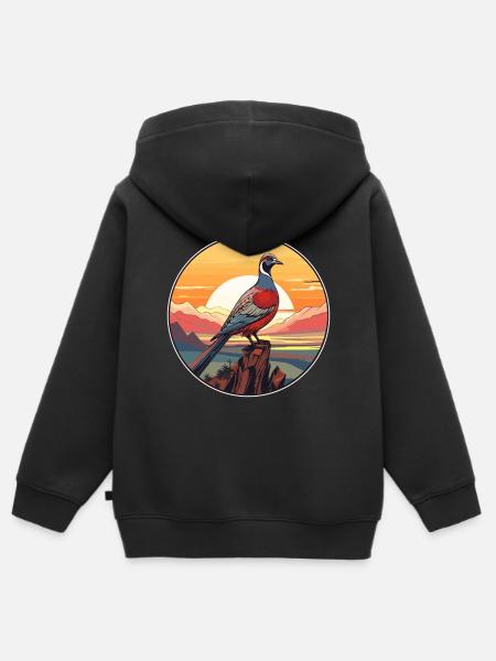 Pheasant Colorful Watercolor Cartoon Kawaii Animal - Kids Premium Organic Zip-up Hoodie - black