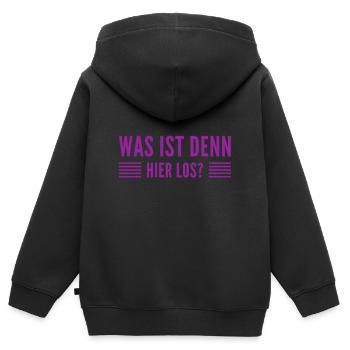 was ist hier los? - Kinder Premium Organic Zip Hoodie - Schwarz - Hinten - AI Model Kid Male (0cm)