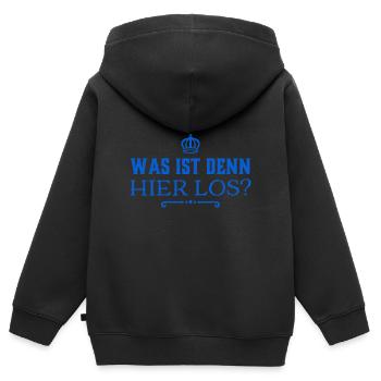 was geht hier ab? - Kinder Premium Organic Zip Hoodie - Schwarz - Hinten - AI Model Kid Male (0cm)