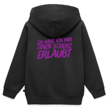das war ein Scherz - Kinder Premium Organic Zip Hoodie - Schwarz - Hinten - AI Model Kid Male (0cm)