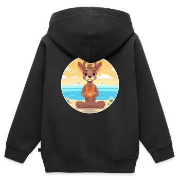 Antilope Cartoon Yoga Plage Illustration D’été - Sweat Premium à capuche zippé enfant bio - noir - Dos - AI Model Kid Male (0cm)