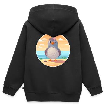Coucou Cartoon Yoga Plage Illustration D’été - Sweat Premium à capuche zippé enfant bio - noir - Dos - AI Model Kid Male (0cm)