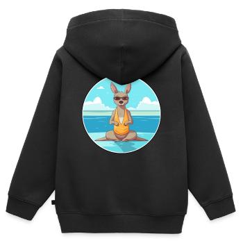 Kangourou Cartoon Yoga plage Illustration d’été - Sweat Premium à capuche zippé enfant bio - noir - Dos - AI Model Kid Male (0cm)