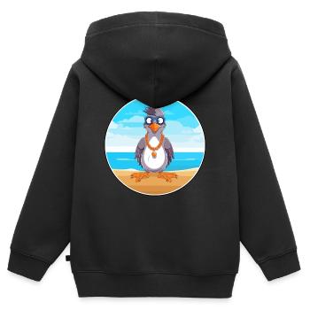 Jay Cartoon Yoga plage Illustration d’été - Sweat Premium à capuche zippé enfant bio - noir - Dos - AI Model Kid Male (0cm)