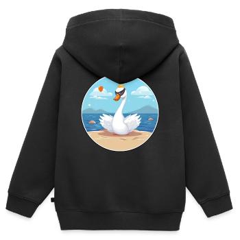Cygne Cartoon Yoga Plage Illustration D’été - Sweat Premium à capuche zippé enfant bio - noir - Dos - AI Model Kid Male (0cm)