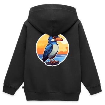 Jay drôle de dessin animé kawaii plage illustration - Sweat Premium à capuche zippé enfant bio - noir - Dos - AI Model Kid Male (0cm)