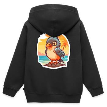 Kuckuck, lustige Cartoon-Kawaii-Strand-Illustration - Kinder Premium Organic Zip Hoodie - Schwarz - Hinten - AI Model Kid Male (0cm)
