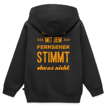ist der Fernseher kaputt? - Kinder Premium Organic Zip Hoodie - Schwarz - Hinten - AI Model Kid Male (0cm)