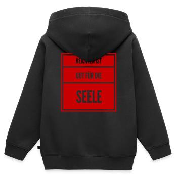 beichten tut mir gut - Kinder Premium Organic Zip Hoodie - Schwarz - Hinten - AI Model Kid Male (0cm)