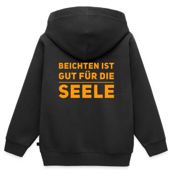 beichten ist gut - Kinder Premium Organic Zip Hoodie - Schwarz - Hinten - AI Model Kid Male (0cm)