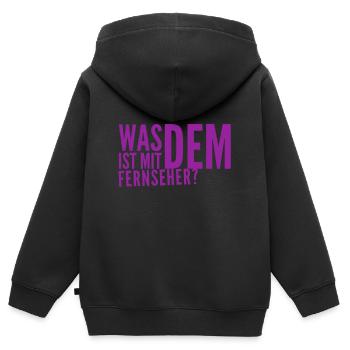 was ist mit dem Fernseher - Kinder Premium Organic Zip Hoodie - Schwarz - Hinten - AI Model Kid Male (0cm)