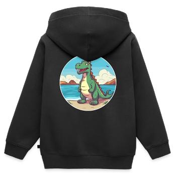 Dinosaure aquarelle dessin animé Kawaii Clipart Animal - Sweat Premium à capuche zippé enfant bio - noir - Dos - AI Model Kid Male (0cm)