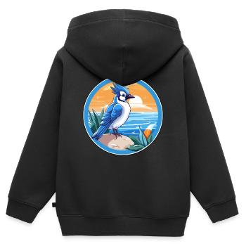 Blauer Eichelhäher Vogel Aquarell Karikatur Kawaii Tier Haustier - Kinder Premium Organic Zip Hoodie - Schwarz - Hinten - AI Model Kid Male (0cm)