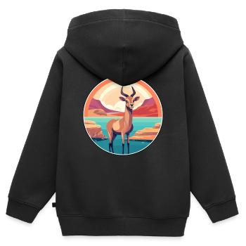 Antilope aquarelle dessin animé Kawaii Clipart Animal - Sweat Premium à capuche zippé enfant bio - noir - Dos - AI Model Kid Male (0cm)