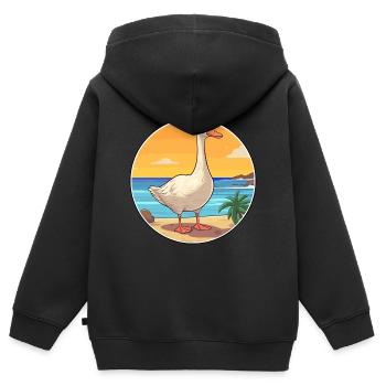 Oie aquarelle dessin animé Kawaii Clipart Animal - Sweat Premium à capuche zippé enfant bio - noir - Dos - AI Model Kid Male (0cm)